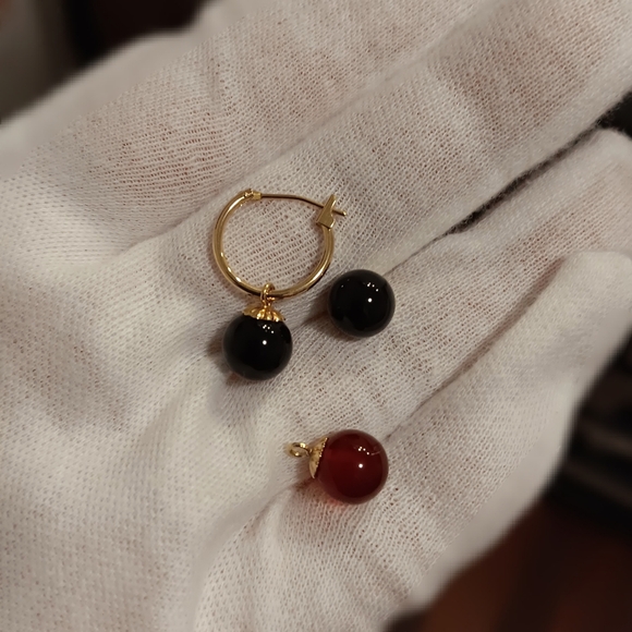 14K Gold Charms for Hoop Earrings Solid Real 14KT New 2pcs total (black) - Picture 4 of 7